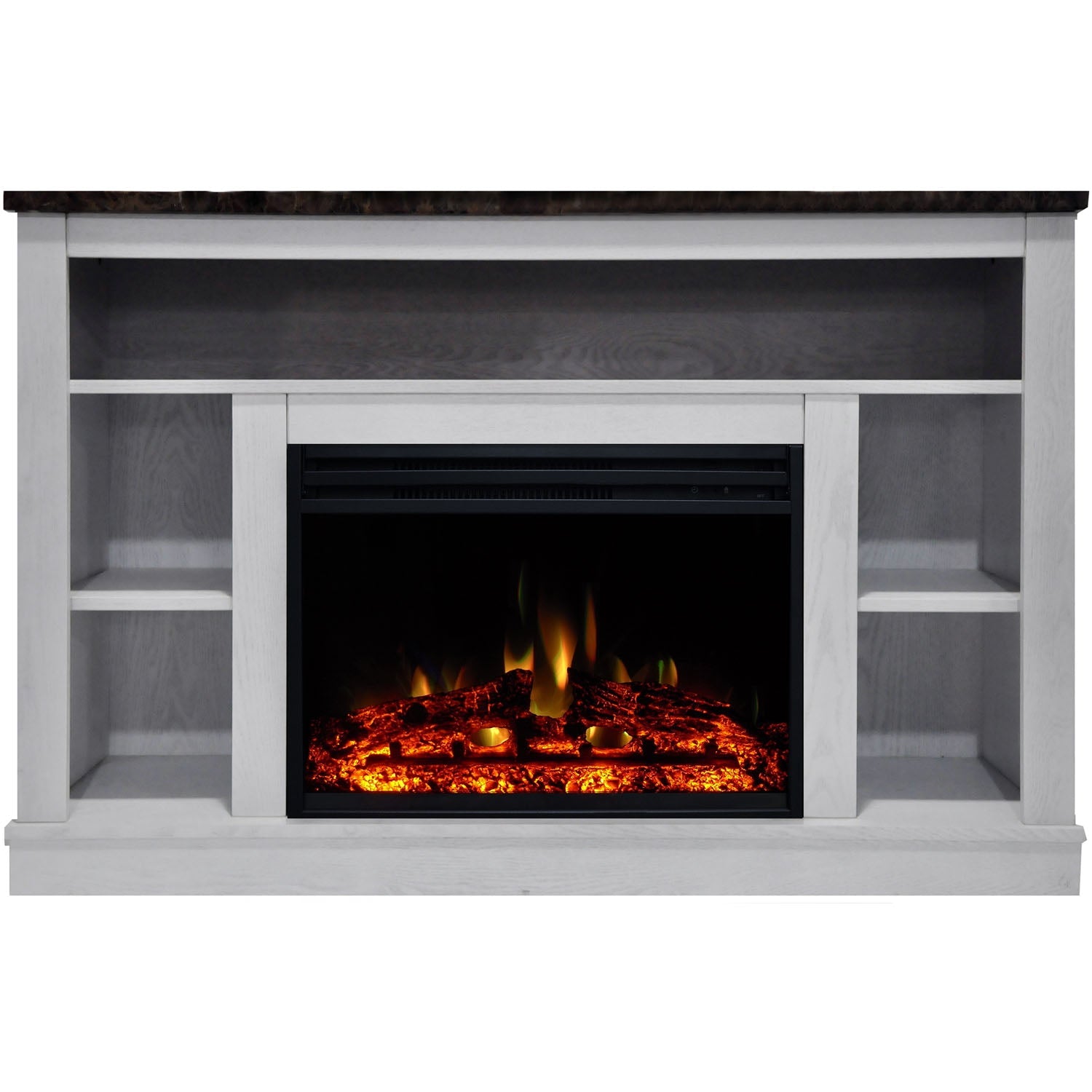 Cambridge Seville 47'' Freestanding Electric Fireplace with Log Insert, Remote| Multi-Color Flame| White Mantel | For Rooms up to 210 Sq.Ft. | Adjustable Heat Settings | Timer