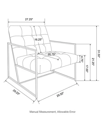 Glitzhome 31.50 Polyurethane Leather Button-Tufted Accent Arm Chair with Black Metal Frame