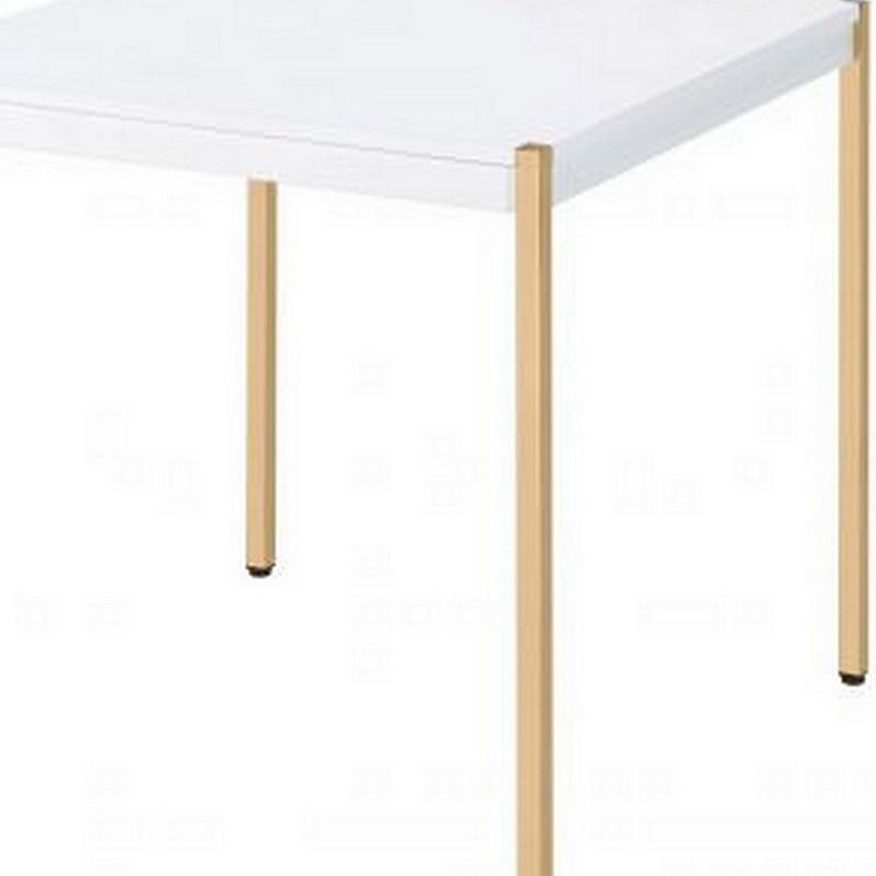 End Table with Metal Tube Legs， White and Gold