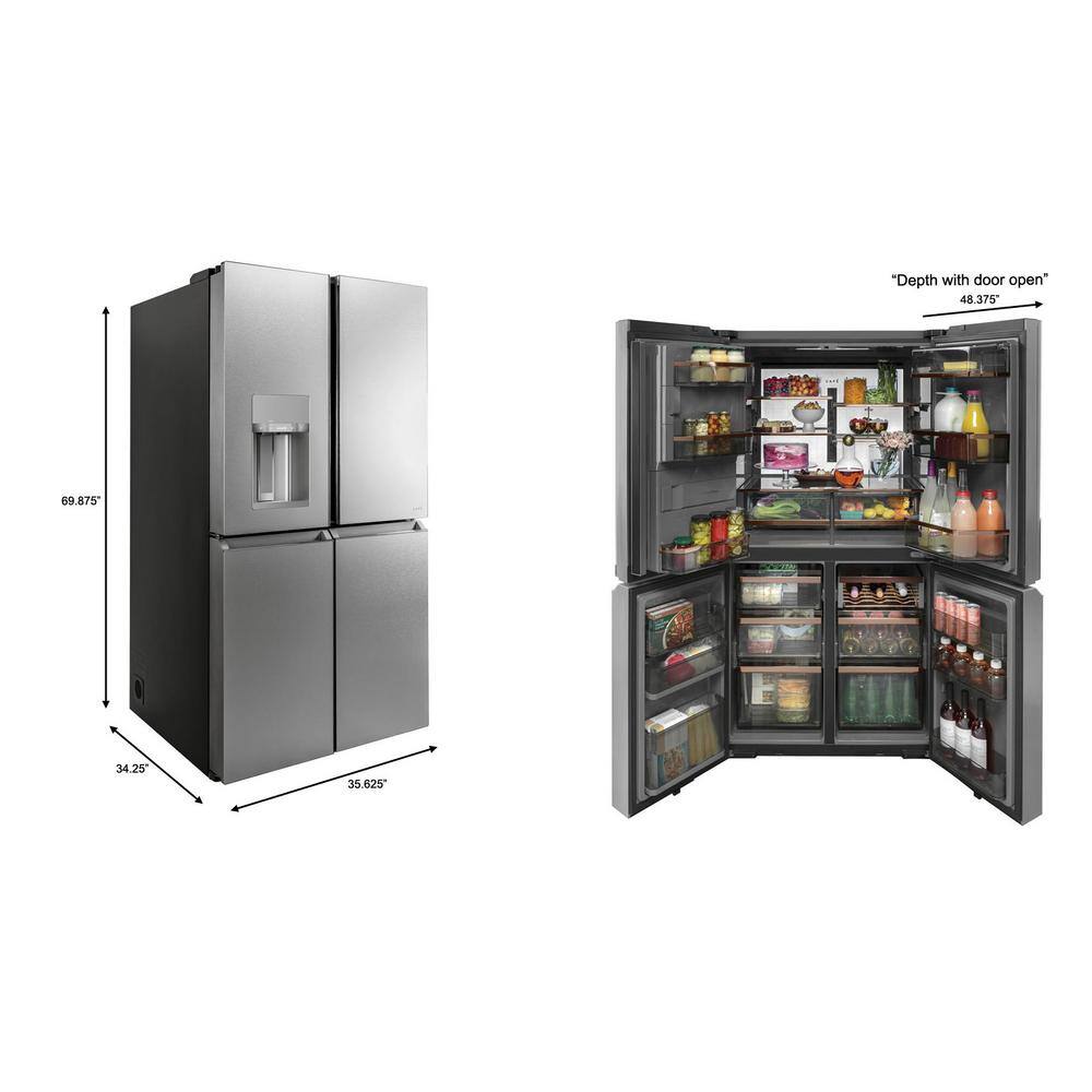 Cafe 27.4 cu. ft. Smart 4-Door Quad French Door Refrigerator in Platinum Glass ENERGY STAR CQE28DM5NS5