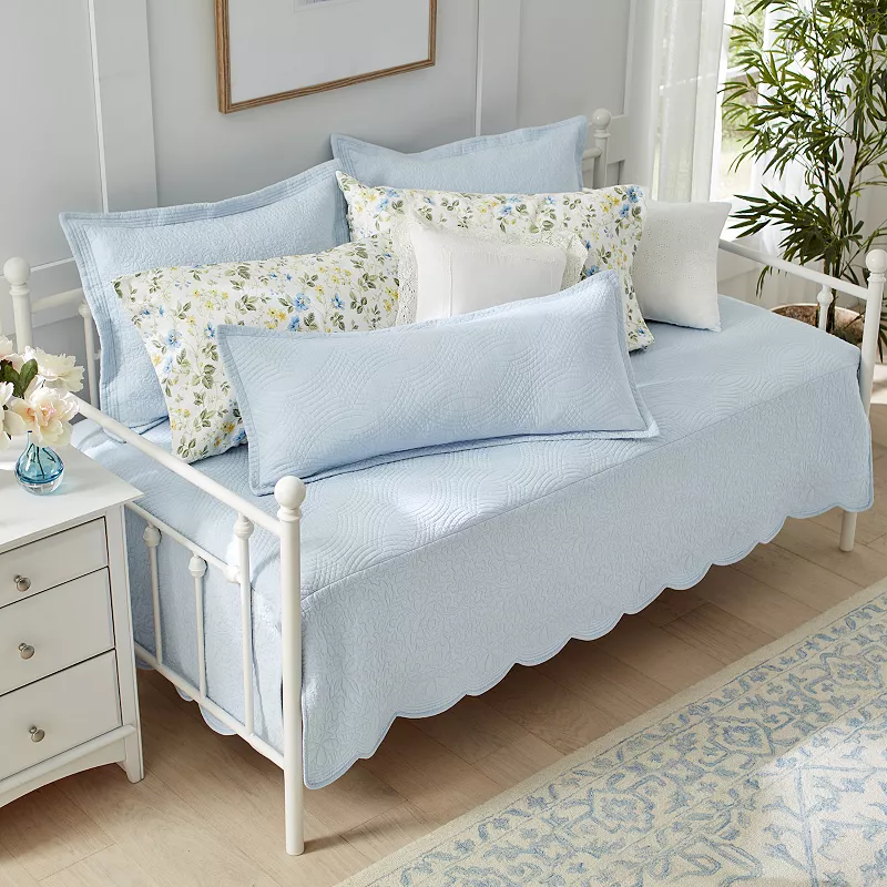 Laura Ashley LA Solid Trellis Blue Daybed Set with Shams