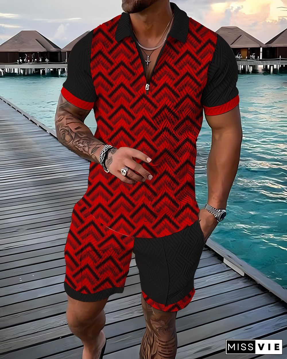 Red Amari Polo Shirt And Shorts Co-Ord