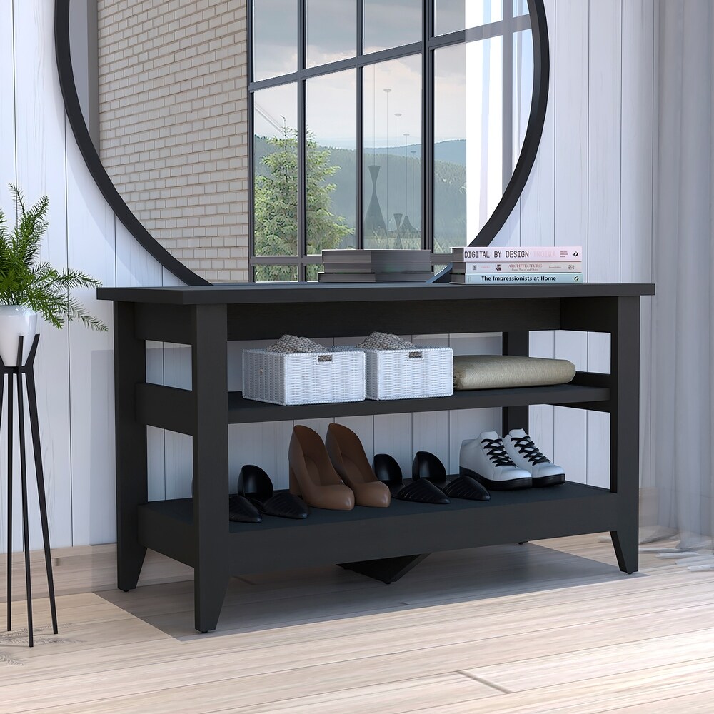 TUHOME Misuri Storage Bench with 4 Legs and 2 Open Shelves