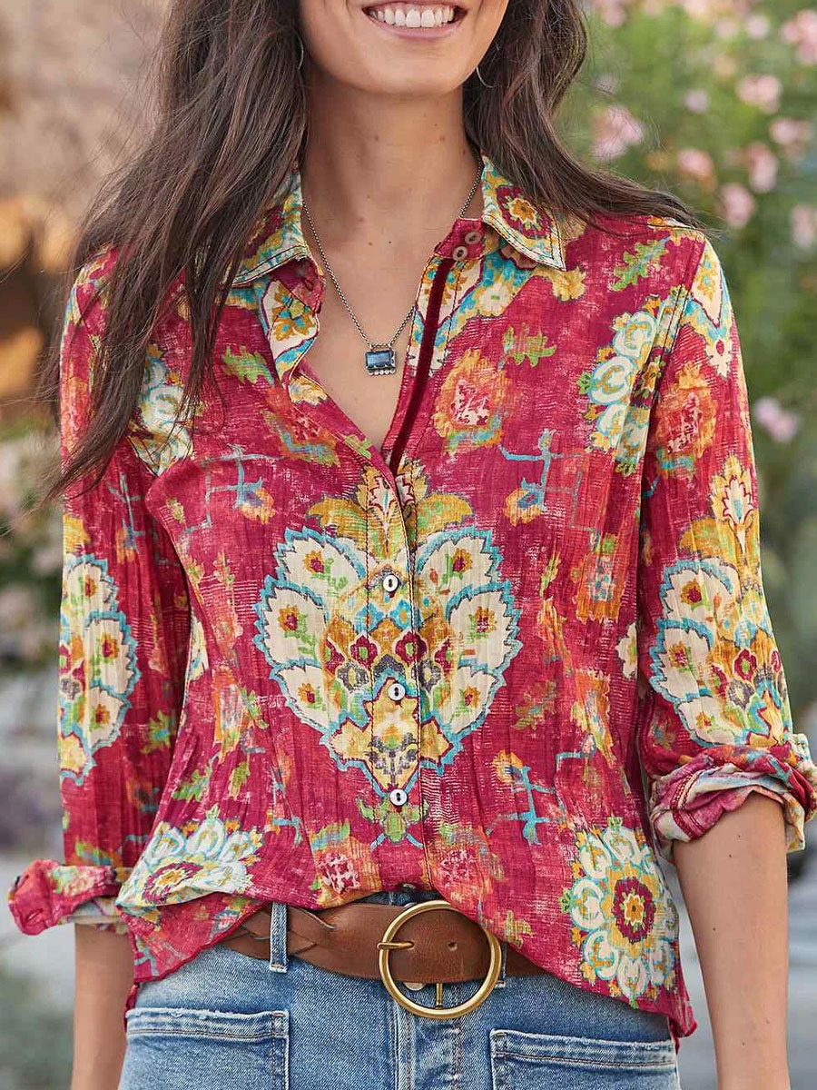 Casual Loose Paisley Print Long-sleeved Blouse