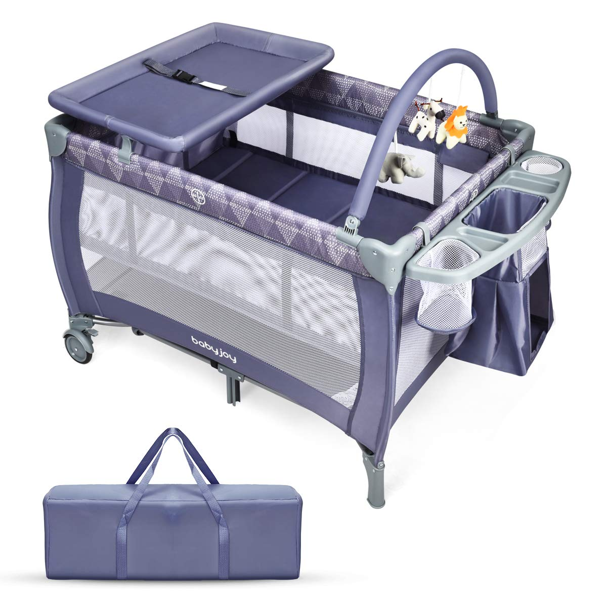 BABY JOY 3 in 1 Portable Pack and Play with Bassinet, Convertible Baby Travel Crib Playard with Changing Table