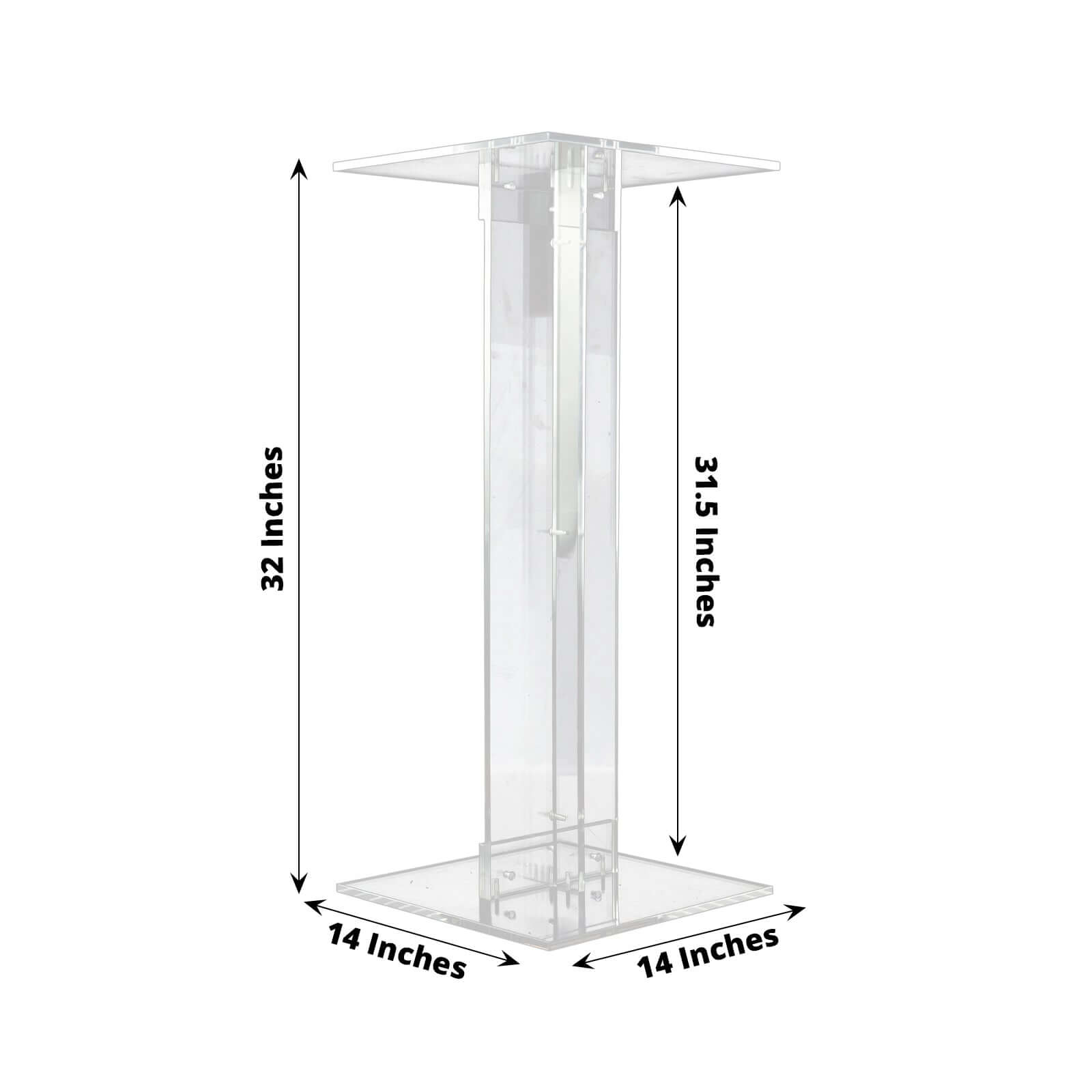 Heavy Duty Acrylic Wedding Display Stand with Square Bases, Clear Plexiglass Flower Pedestal Stand 10mm Thick Plate 32