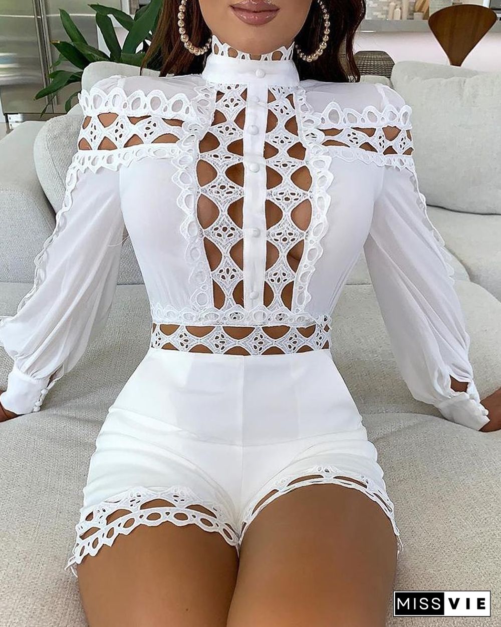 Lattice Design Hollow Out Romper