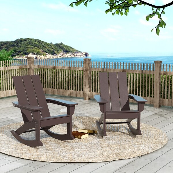 Polytrends Shoreside Modern EcoFriendly All Weather Poly Adirondack Rocking Chairs (Set of 2)