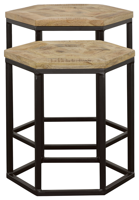 Adger 2 piece Hexagon Nesting Tables Natural and Black   Modern   Coffee Table Sets   by Modon  Houzz