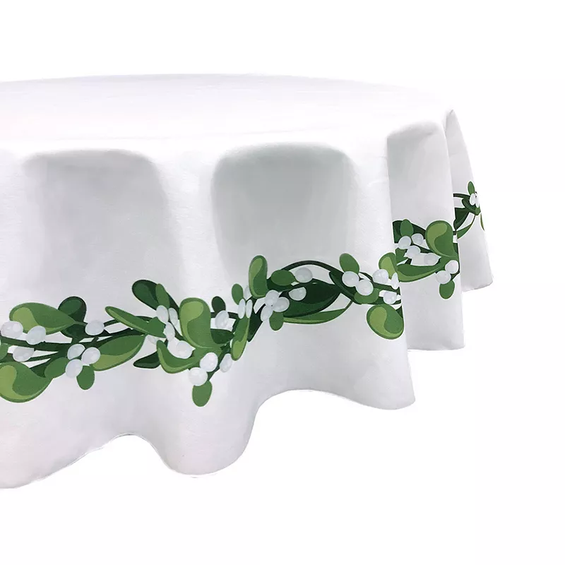 Round Tablecloth， 100% Polyester， 90 Round， Mistletoe Garland