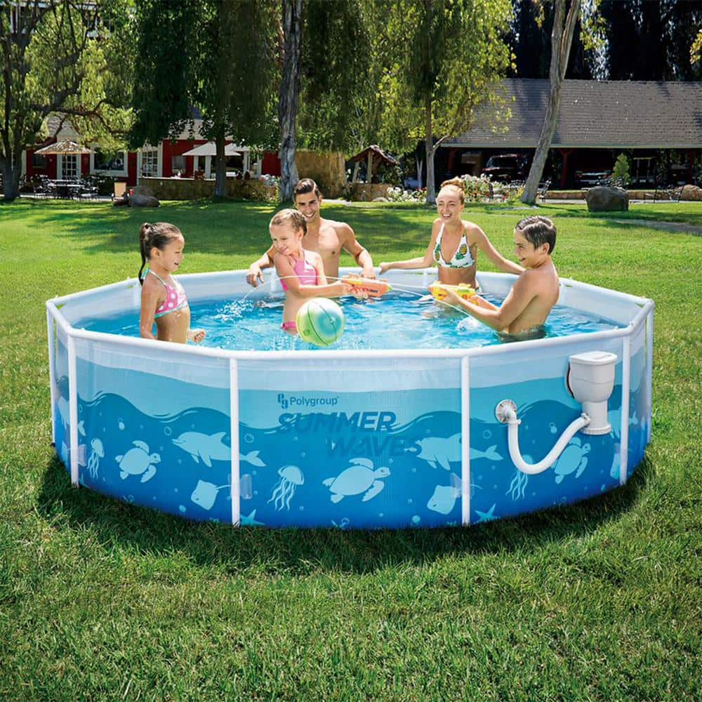 Summer Waves Active 10 ft. x 30 in. Outdoor Round Frame Above Ground Ocean Pool Set P20010303