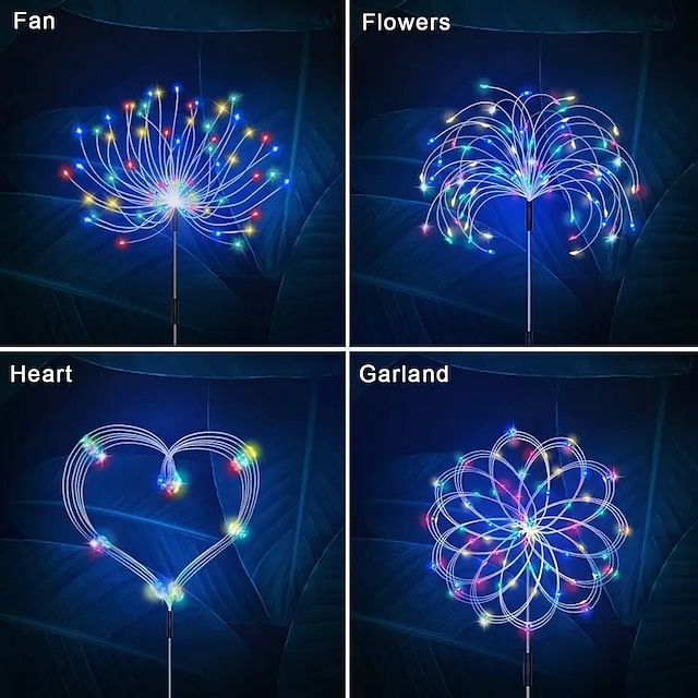 Fireworks Solar Lights Outdoor Pathway Lights Solar Powered Starburst Fairy Lights Waterproof 8 Lighting Modes with Remote Control For Patio Decorative Landscape 90/120/150/180/200 LEDs