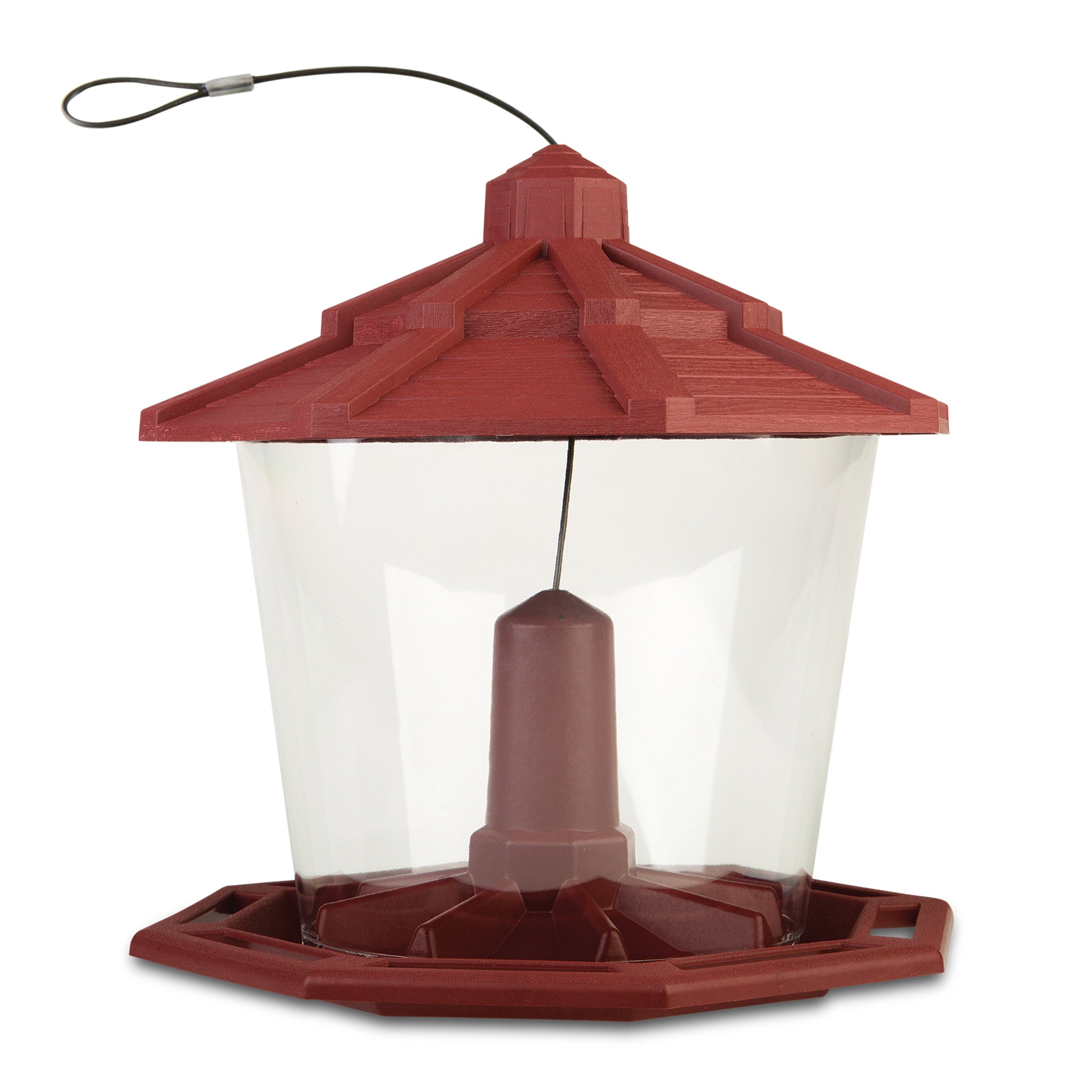 Pennington Red Resin Ecozebo Wild Bird Hopper Feeder， 7 lb. Capacity， 2 Pack