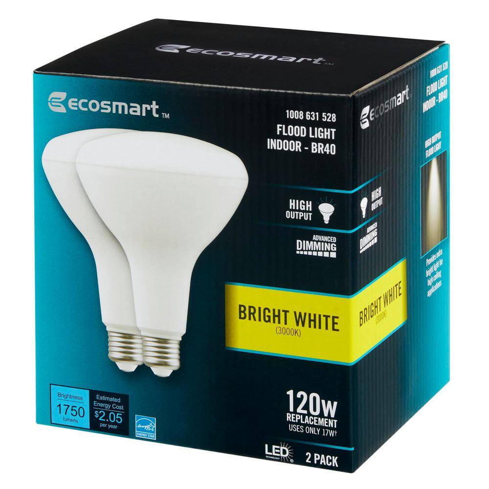 EcoSmart 120-Watt Equivalent BR40 Flood Energy Star Dimmable CEC LED Light Bulb Bright White (2-Pack) FG-04306