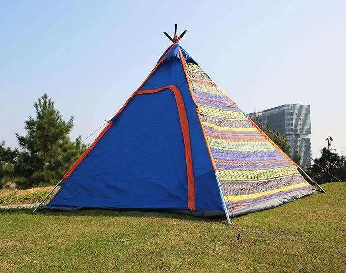 Indian style easy to build 4 5 person High quality waterproof outdoor camping shelter teepee indian fabric tents for sale