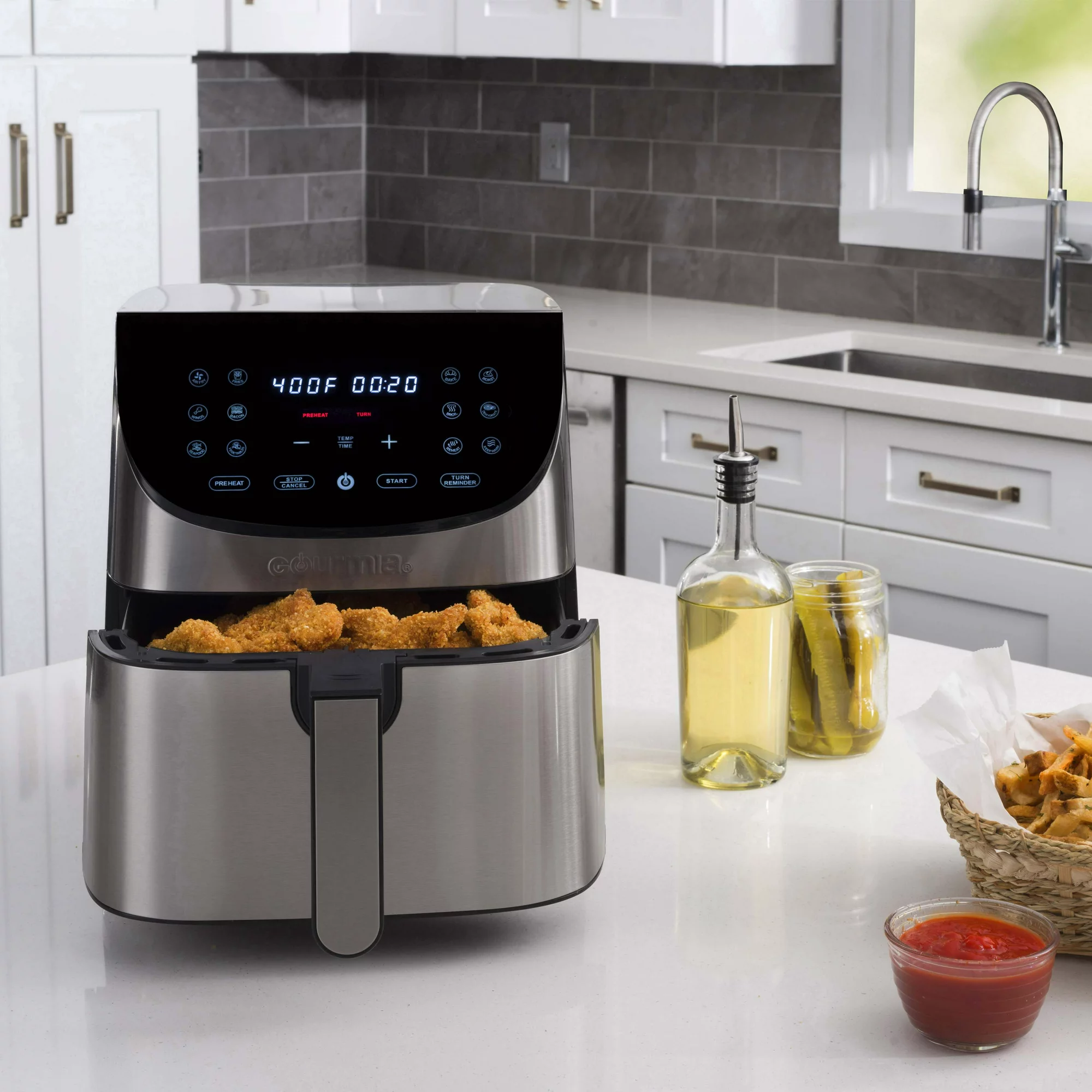 Gourmia 7-Qt Digital Air Fryer with Guided Cooking， Easy Clean， Stainless Steel