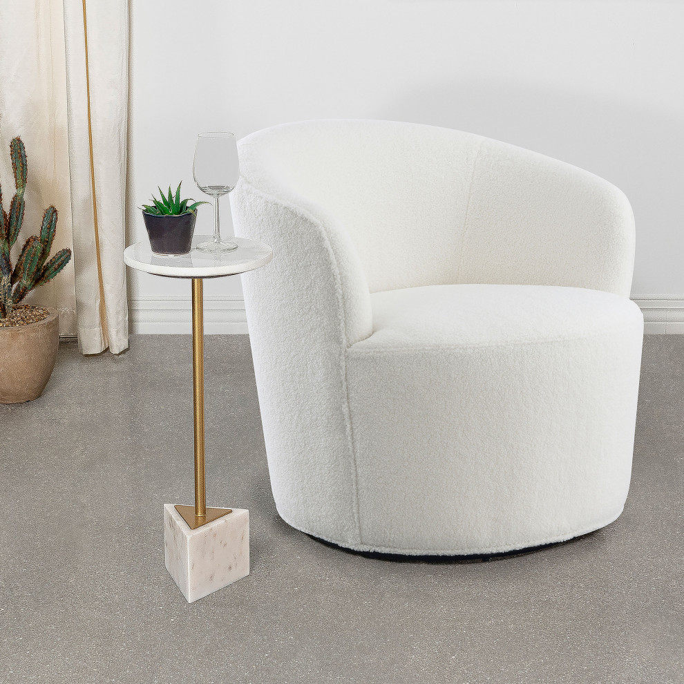 Joyce Upholstered Swivel Barrel Chair White   Modern   Armchairs And Accent Chairs   by Modon  Houzz