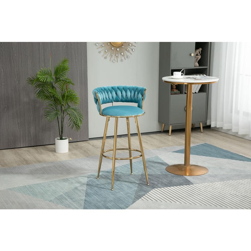 35.04 Inch Blue Wood Bar Stools with Low Back and Footrest Counter Height Bar Chairs GM-H-91