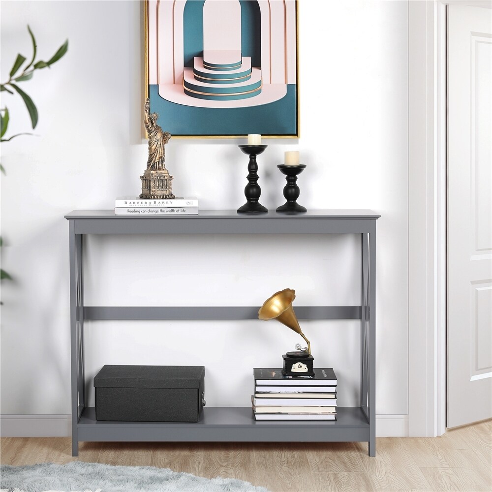 Yaheetech 2 Tier X Design Console Table Console Tables for Entryway