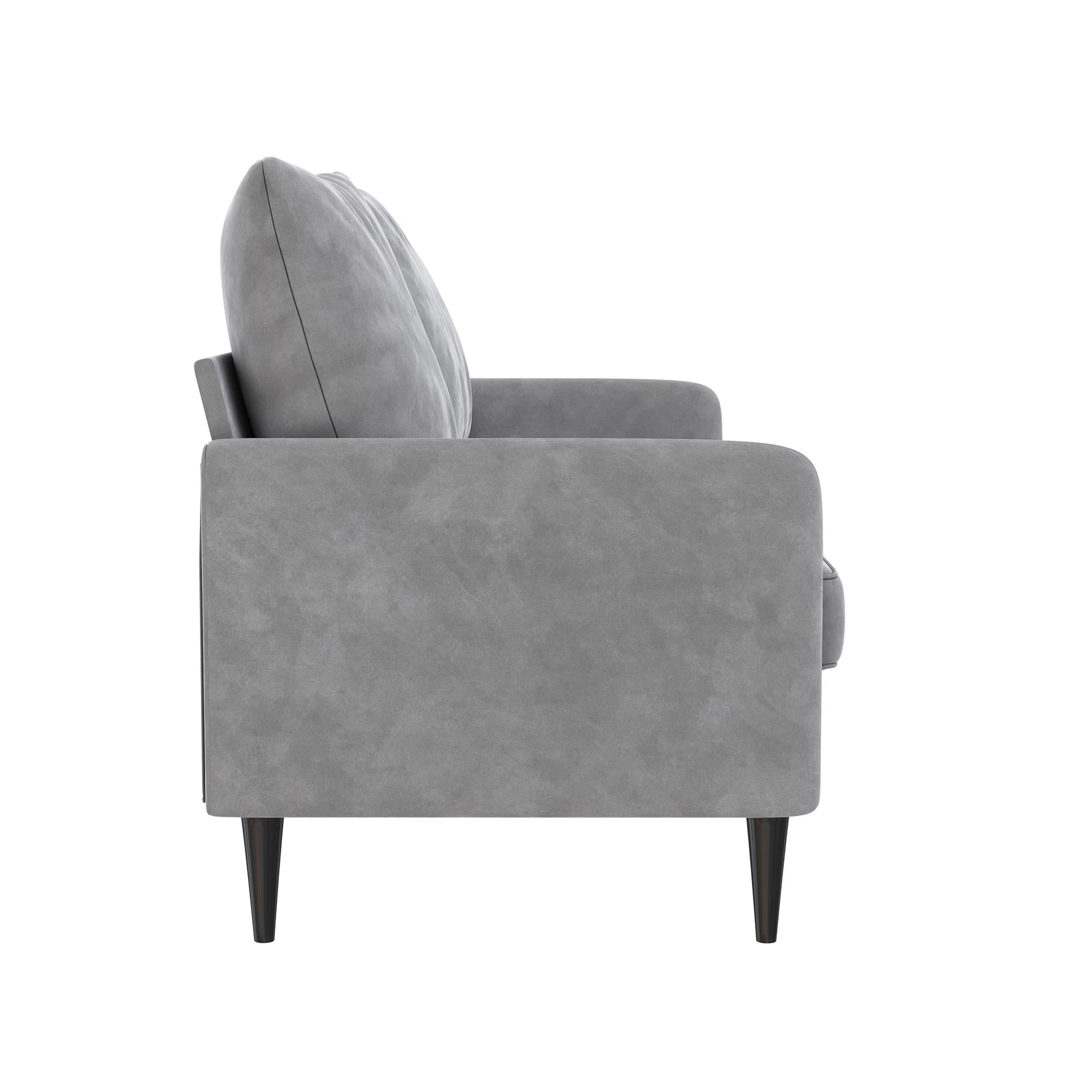 RealRooms Cassia Pillowback 3-Seater Velvet Sofa, Detachable Pillow, Light Gray