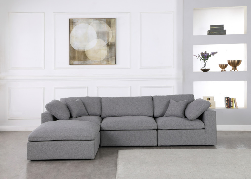 Serene Linen Textured Fabric Deluxe Comfort L Shaped Modular Sesctional   Transitional   Sectional Sofas   by Meridian Furniture  Houzz