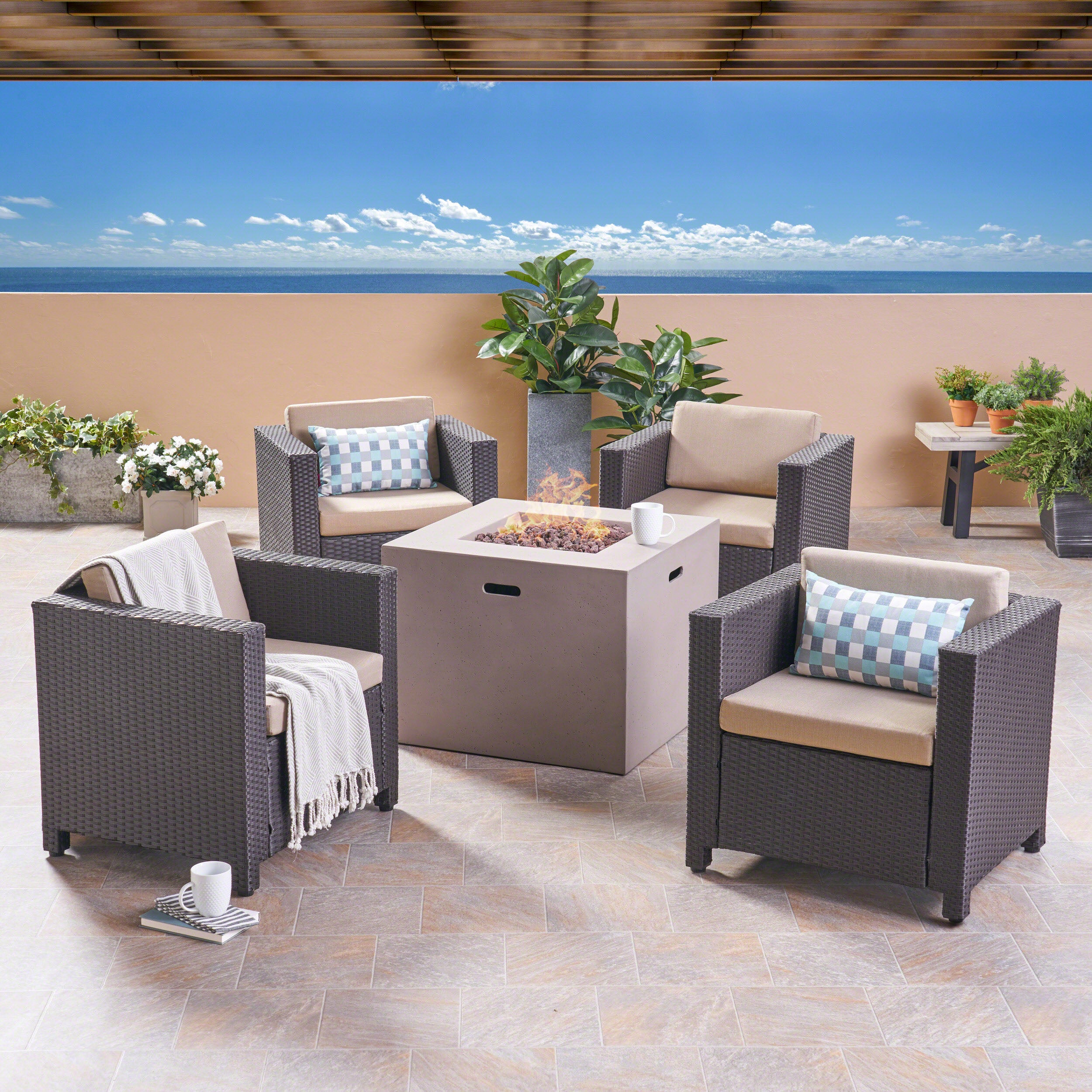 Venice 4-Seater Outdoor Fire Pit Chat Set