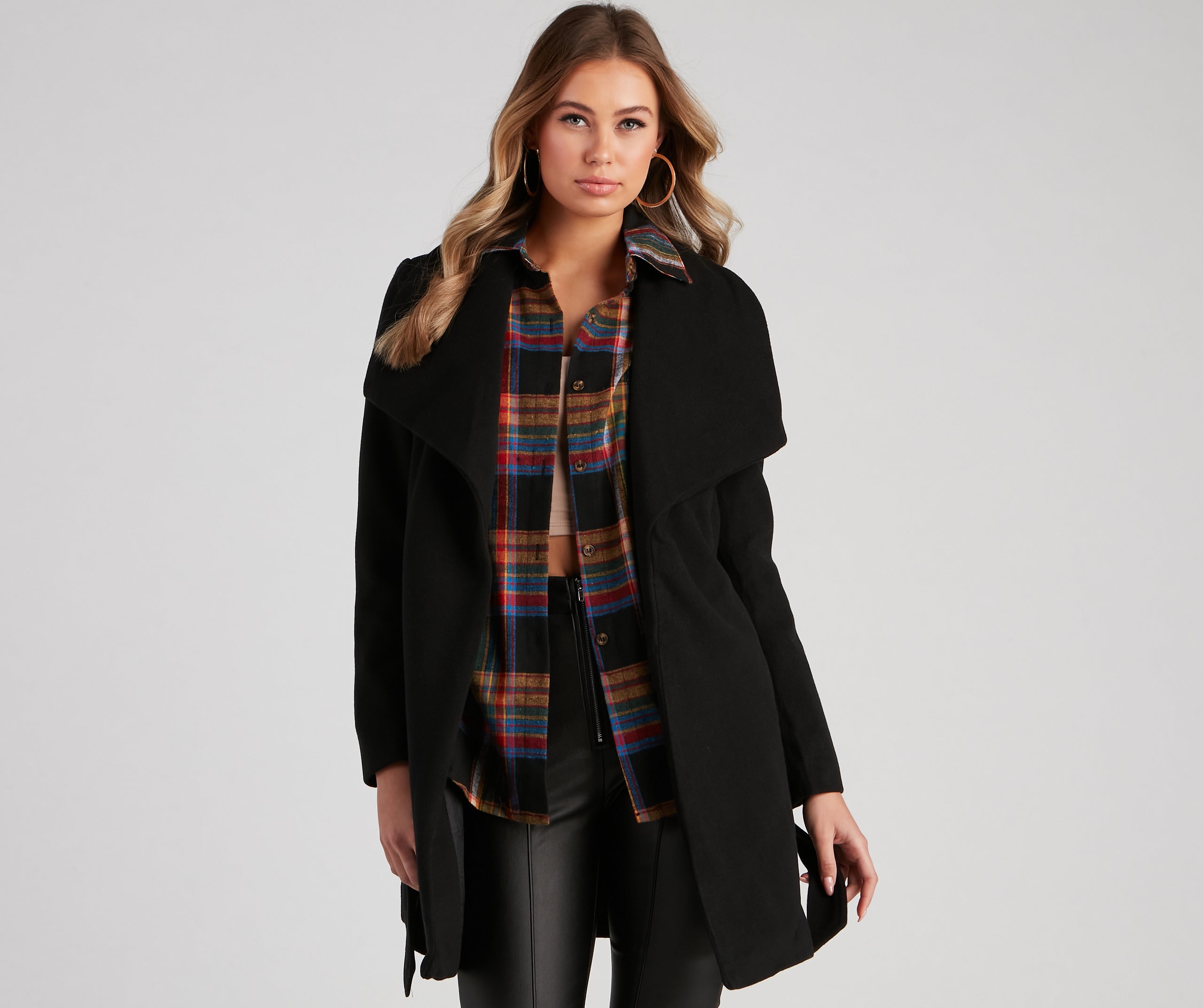 Polished And Chic Faux Wool Trench Coat