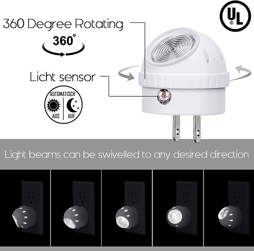 Liangnv Plug-in Night Lights， Neutral White Led Nightlight， 360 Rotation， Dusk To Dawn Sensor， Kids， Adult， Bedroom， Hallway， Bathroom，kitchen， Stairw