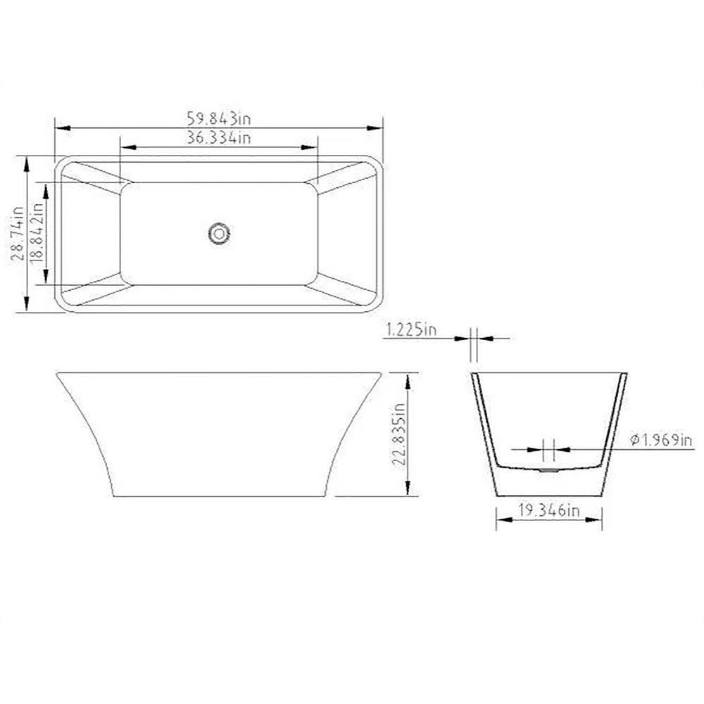 AKDY Freestanding Bathtub - 59 in. White Acrylic Bathtub - Modern Stand Alone Tub BT0127