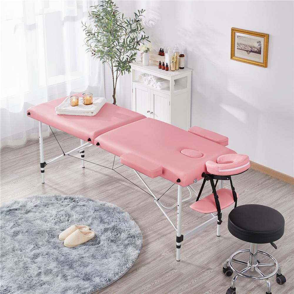 SmileMart 2-Fold Portable Massage Table with Headrest/Armrest/Hand Pallet， Pink