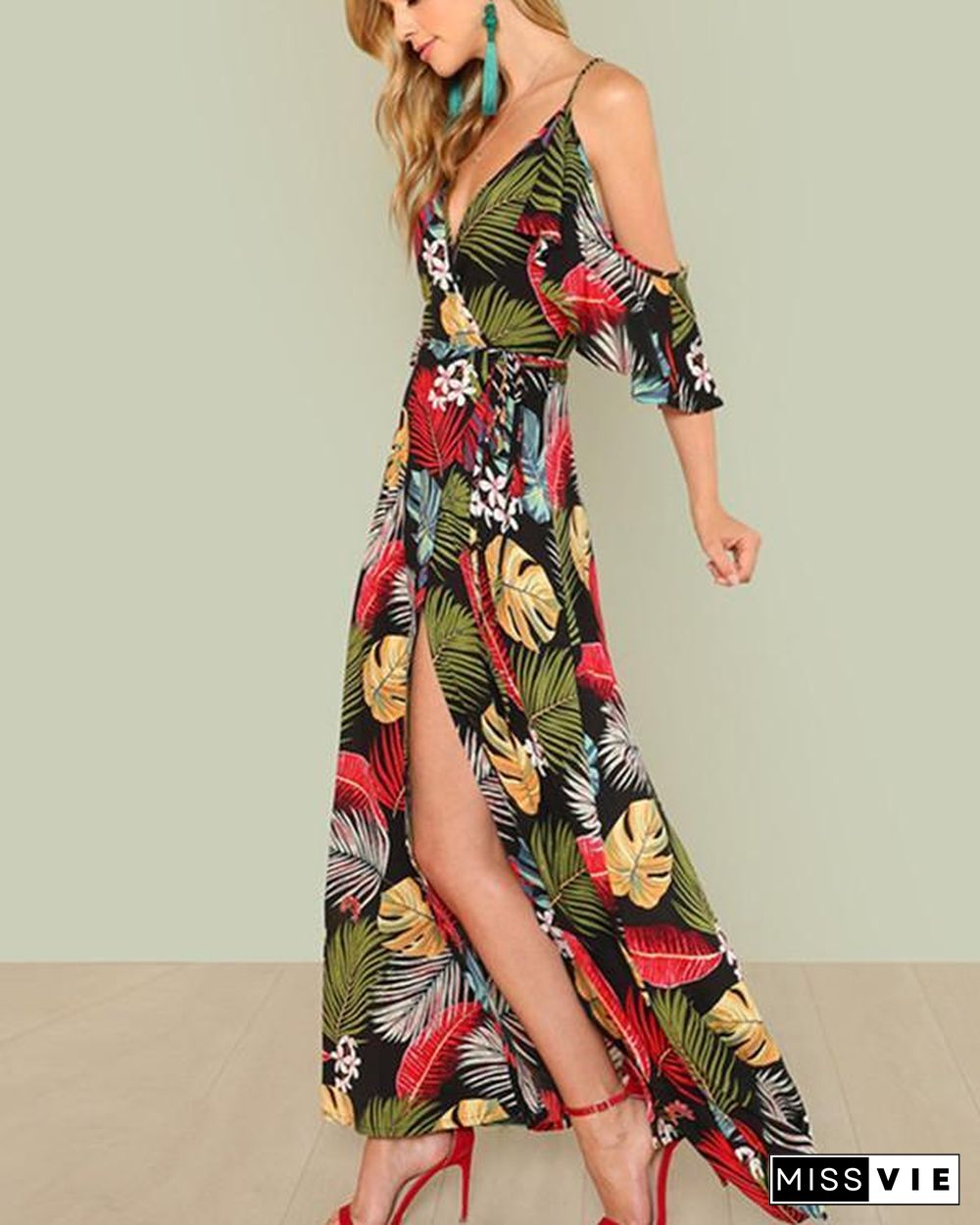 Women Summer V Neck Swing Beach Casual Floral Printed Dresses