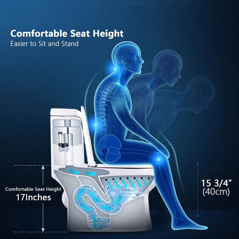 DEERVALLEY Symmetry 1-Piece 1.11.6 GPF Dual Flush Elongated Toilet in White with Map Flush 1000g Soft Closed Seat Included DV-1F52508