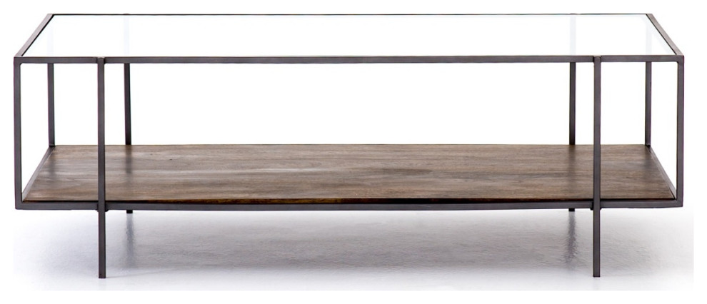 Byron Shadowbox Metal and Glass Coffee Table 48 quot  Industrial   Coffee Tables   by Zin Home  Houzz