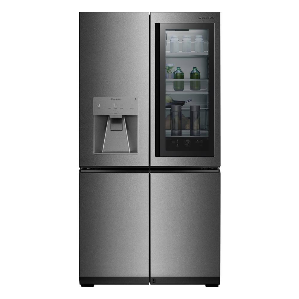 LG SIGNATURE 30 cu. ft. French Door Refrigerator w InstaView Glide N' Serve Auto Open Door and Voice Activation in Textured Steel URNTS3106N