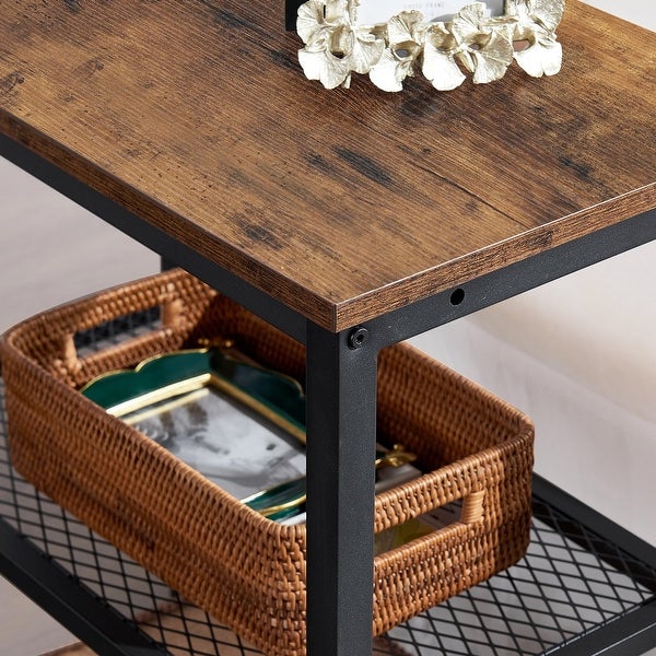 Modern End Side Tables/Nightstands with 2-Tier Metal Mesh Storage Shelf