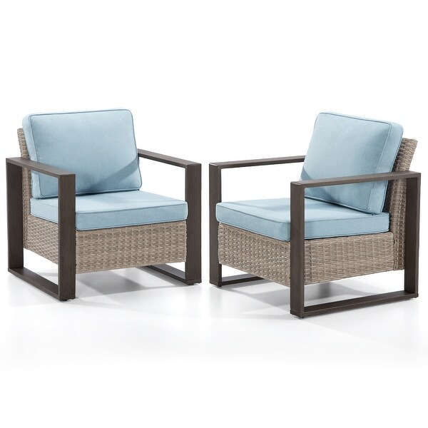 Cozywor 2Piece Patio Wicker Outdoor Lounge Chair with Metal Frame and Cushions