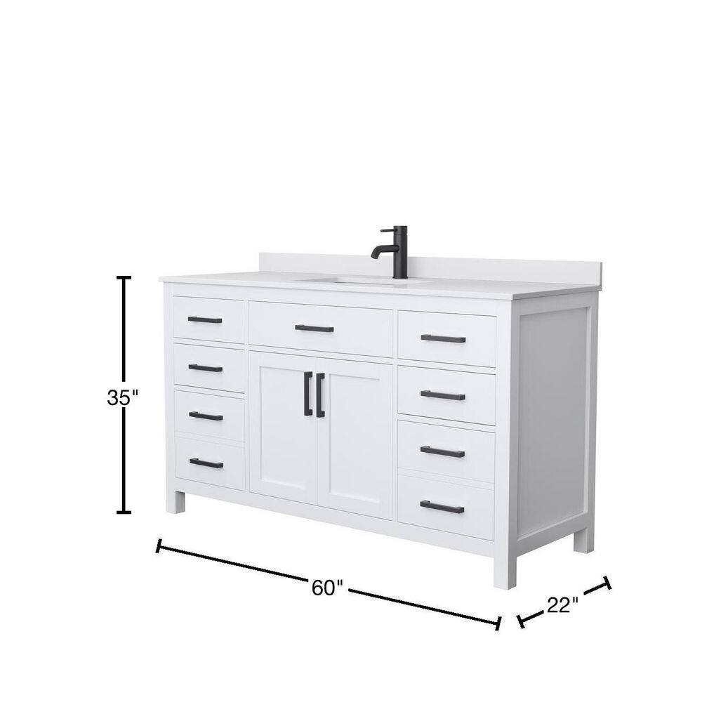 Wyndham Collection Beckett 60 in. W x 22 in. D x 35 in. H Single Sink Bath Vanity in White with White Cultured Marble Top WCG242460SWBWCUNSMXX