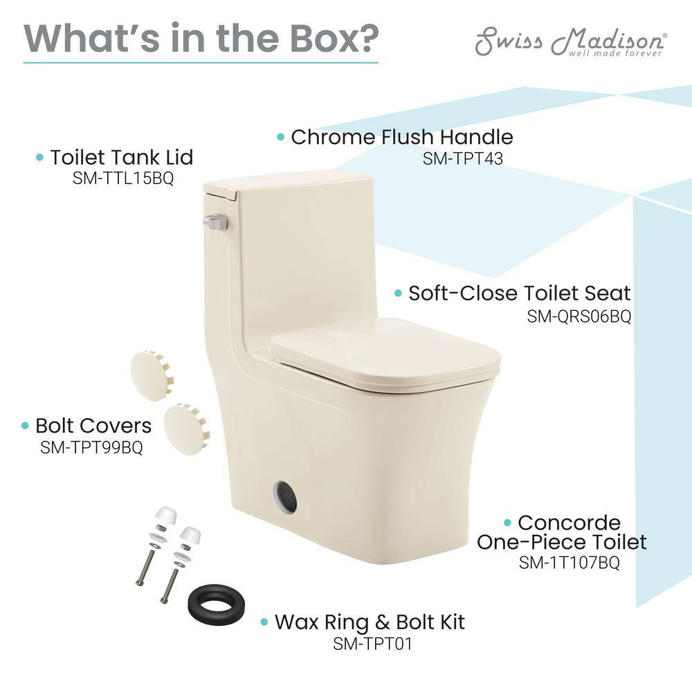 Swiss Madison Concorde 1-Piece 1.28 GPF Single Flush Square Toilet in Bisque Seat Included SM-1T107BQ