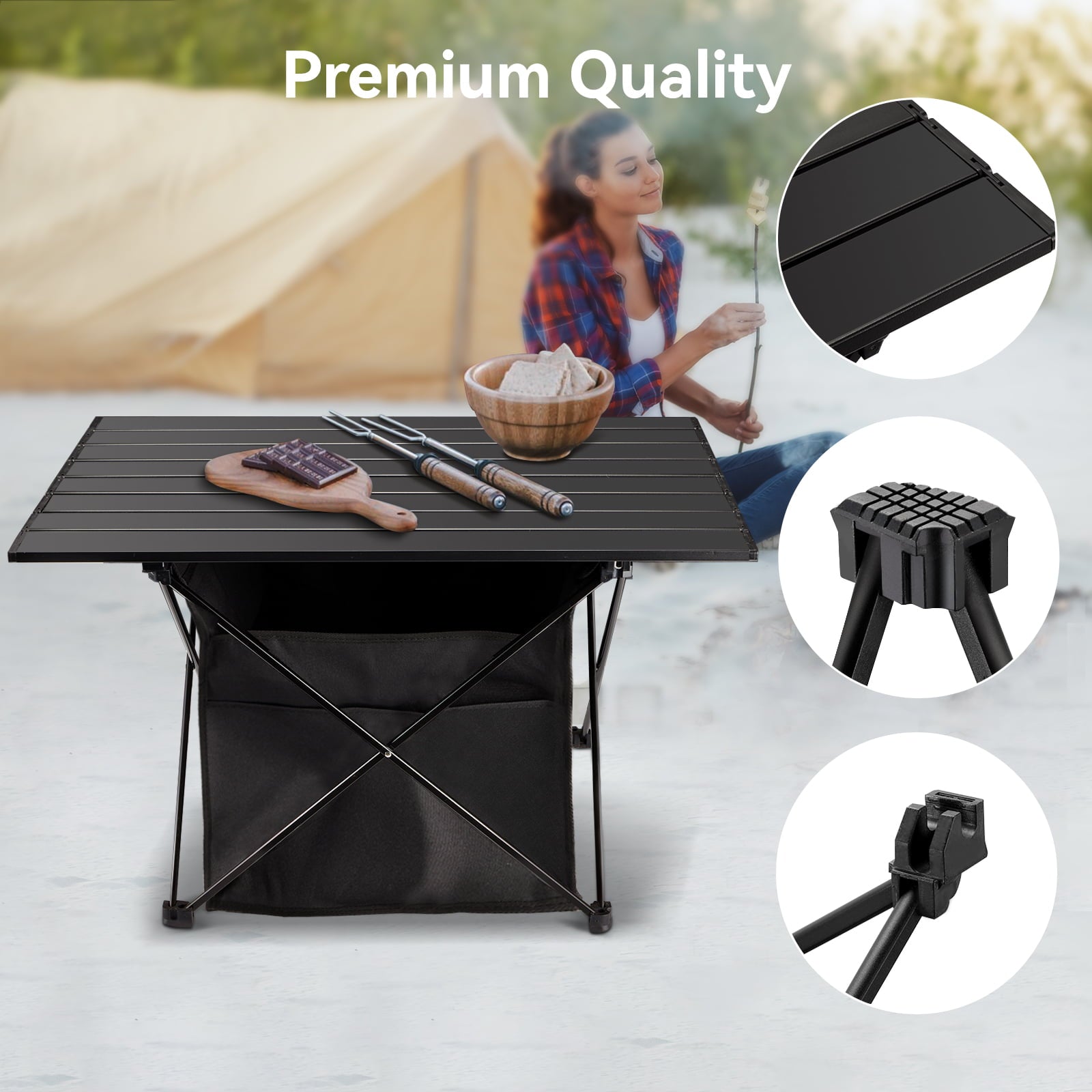 Portable Camping Side Table with Storage Bag， VECUKTY Ultralight Aluminum Folding Beach Table with Carry Bag for Outdoor Cooking， Picnic， Camp， Boat， Travel，M， 19 in， 16 in