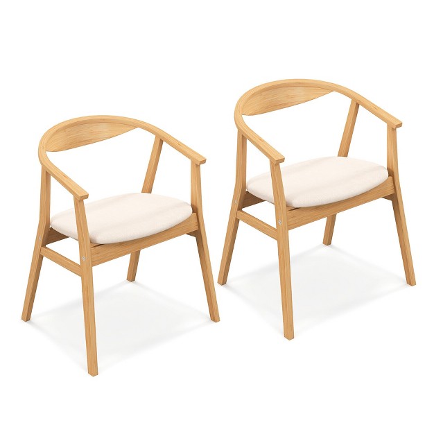 Tangkula Set Of 2 Leisure Bamboo Armchair Accent Chair W Curved Back amp Bamboo Structure