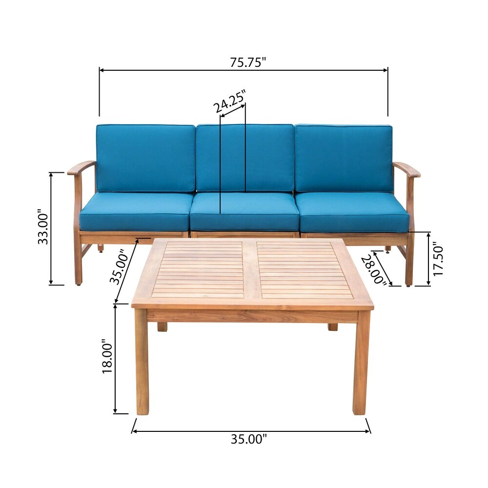 Perla Outdoor Acacia 4 pc. Cushioned Sofa and Table Set by Christopher Knight Home