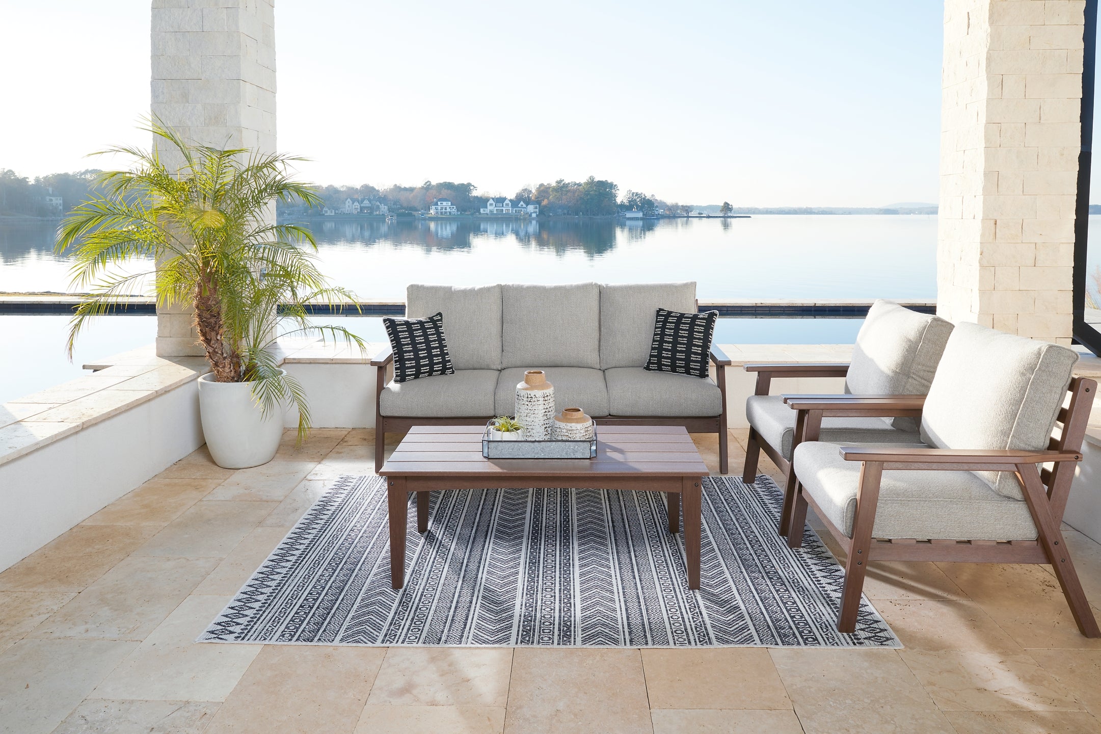 Emmeline Outdoor Sofa and 2 Chairs with Coffee Table