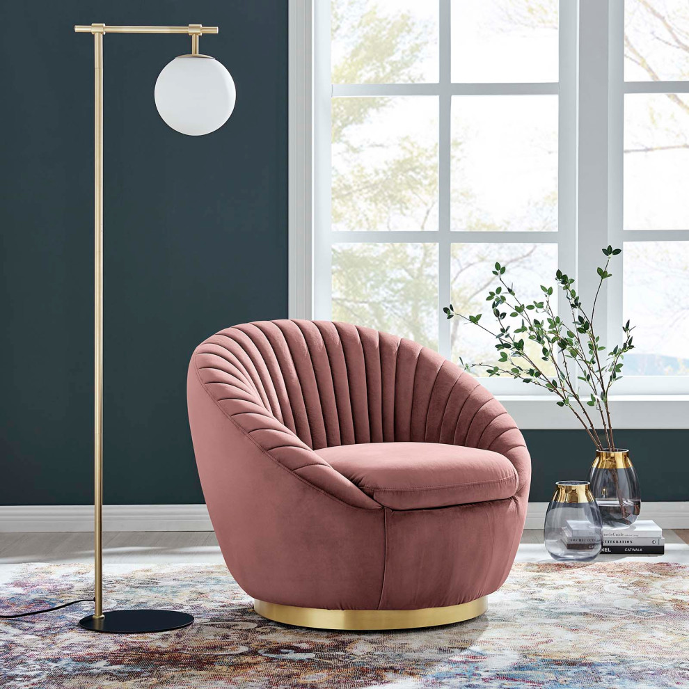 Whirr Tufted Performance Velvet Performance Velvet Swivel Chair  Gold Dusty Rose   Contemporary   Armchairs And Accent Chairs   by Homesquare  Houzz