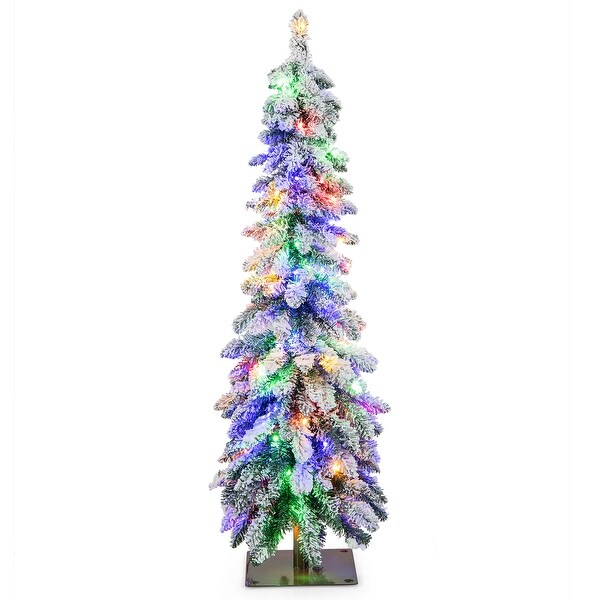 Gymax 4/5/6 FT PreLit Artificial Christmas Tree SnowFlocked Slim