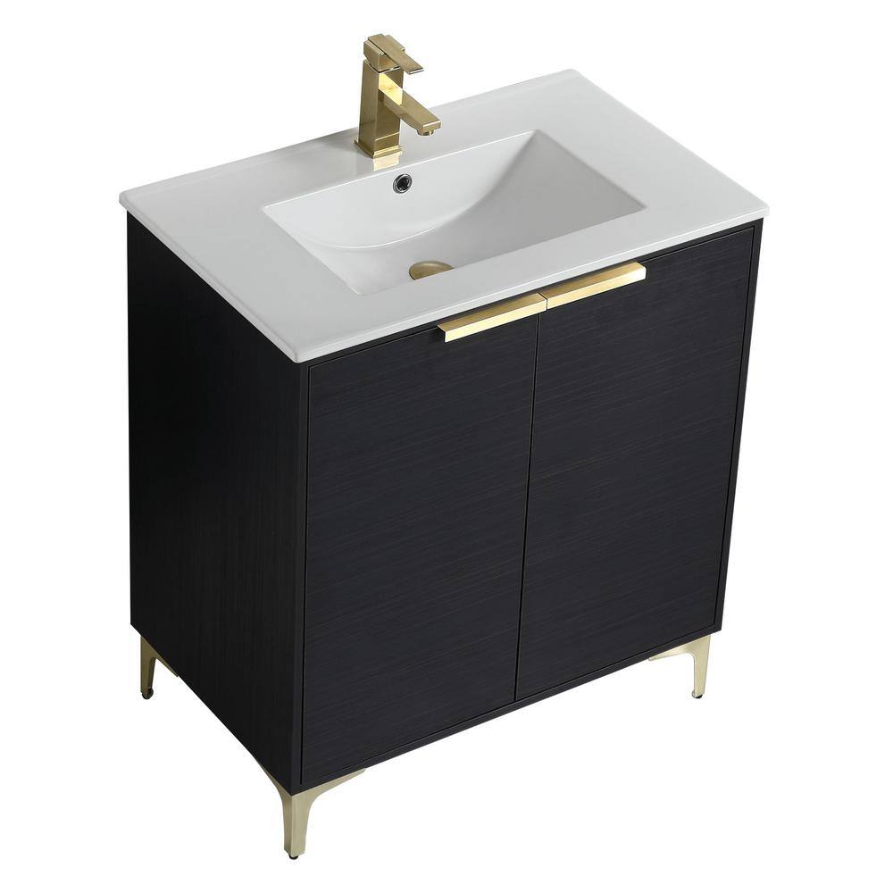 FINE FIXTURES 30 in. W x 18.5 in. D x 35.25 in. H Single sink Bath Vanity in Chestnut with Satin Brass  and White Ceramic Sink top WI30CH-SB