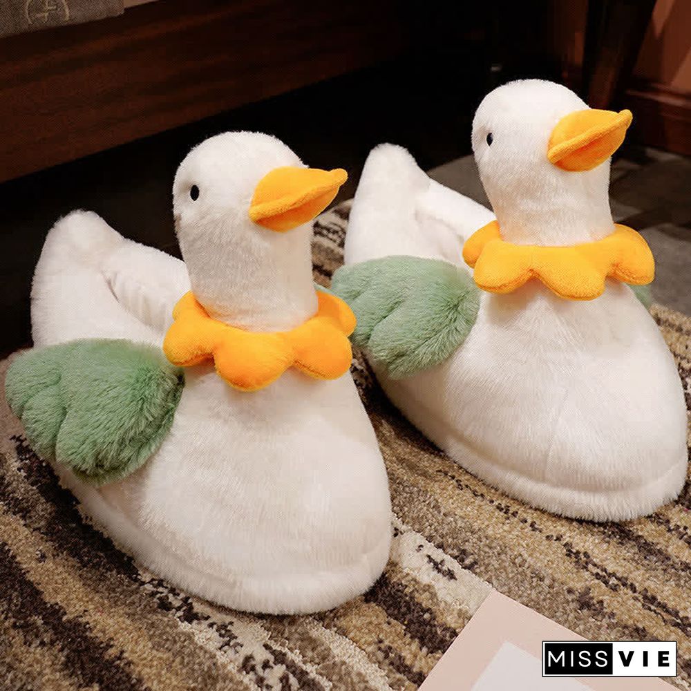 Lovely Flower Cartoon Duck Plush Slippers