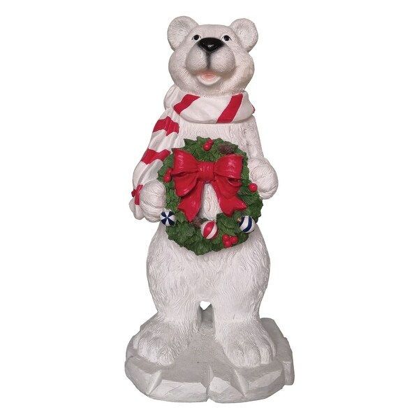 42 White and Red Polar Bear with Wreath Christmas Tabletop Decor