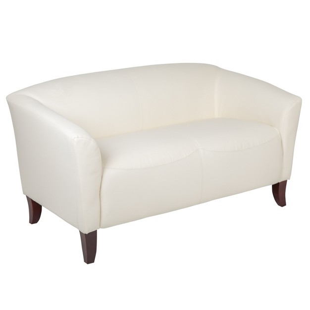 Emma And Oliver Leather Reception living Room Loveseat With Cherry Wood Feet