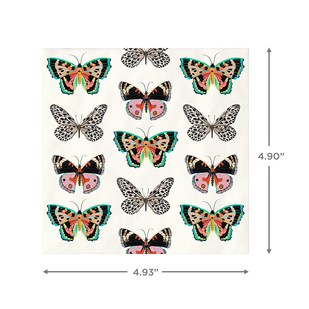 Hallmark  Butterflies on White Cocktail Napkins, Set of 16