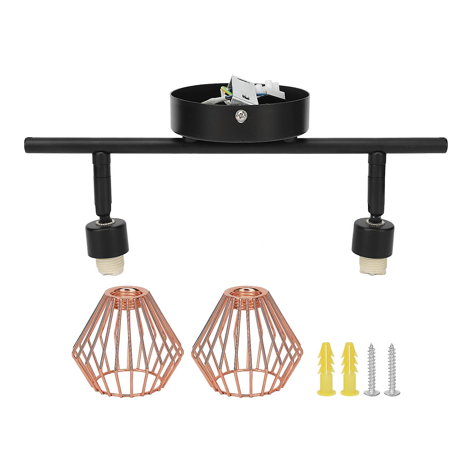 Track Lighting Kit 2 Rotatable Head Track Wall Ceiling Spotlight with Woven Cages for Kitchen Living Room